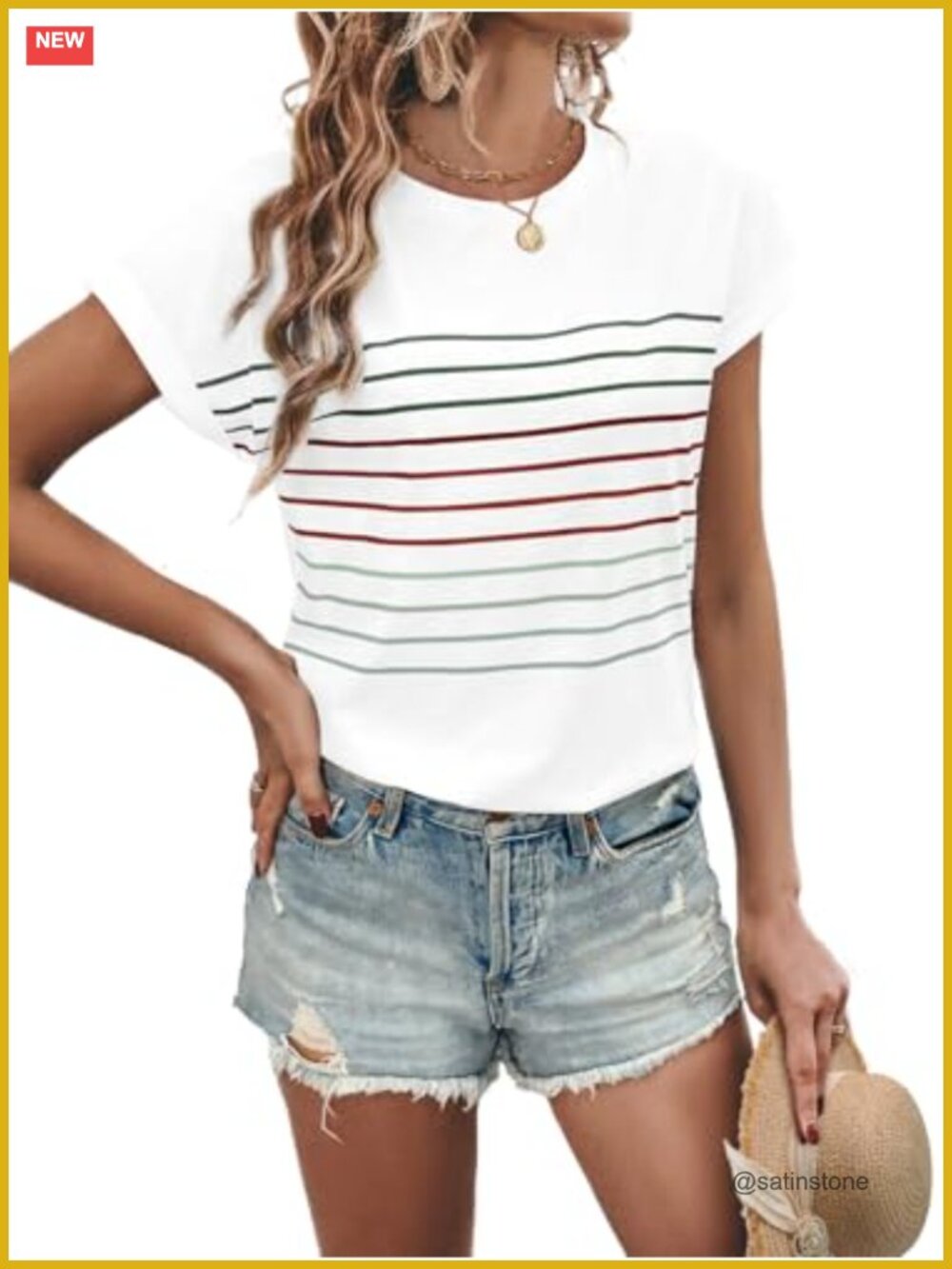 Women's Striped Dolman Sleeve Crew Neck T-Shirt Soft Cotton Blend